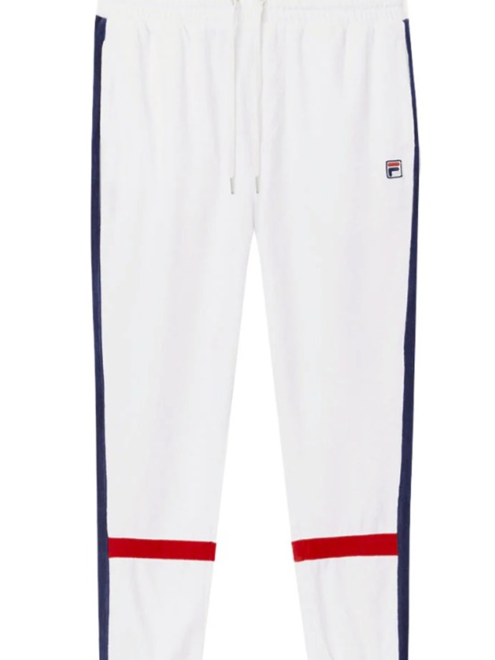 FILA - Men's Ravid Velour Pant. New With Tags. White Blue Red Stripes. Small